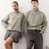 Reclaimed Vintage Unisex Funnel Neck Sweatshirt In Khaki For Unisex