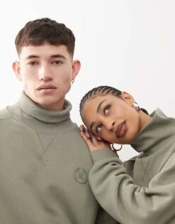 Reclaimed Vintage Unisex Funnel Neck Sweatshirt In Khaki For Unisex -Fit Outfits Store 208065596 4