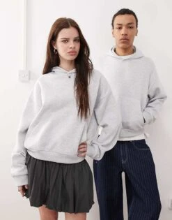 Reclaimed Vintage Unisex Boxy Hoodie With Back Graphic Print In Grey Marl For Men -Fit Outfits Store 208098984 4