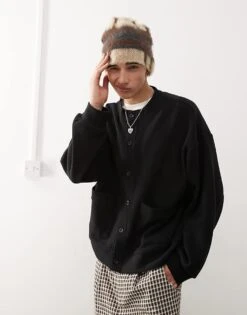 Reclaimed Vintage Soft Touch Relaxed Fit Cardigan In Black For Men