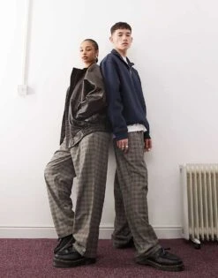 Reclaimed Vintage Unisex Pull On Trouser In Grey And Blue Check For Unisex -Fit Outfits Store 208107021 3