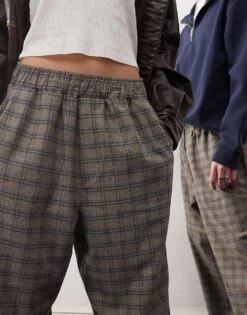 Reclaimed Vintage Unisex Pull On Trouser In Grey And Blue Check For Unisex -Fit Outfits Store 208107021 4