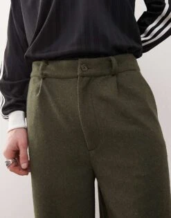 Reclaimed Vintage Wool Look Tailored Trouser In Khaki For Men -Fit Outfits Store 208110335 4