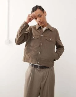 Reclaimed Vintage Boxy Denim Jacket In Washed Khaki For Men