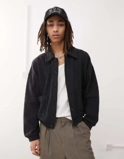 Reclaimed Vintage Soft Touch Collar Relaxed Fit Cardigan In Charcoal For Men