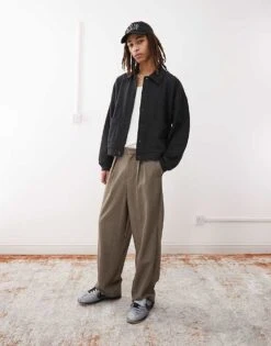 Reclaimed Vintage Soft Touch Collar Relaxed Fit Cardigan In Charcoal For Men -Fit Outfits Store 208120591 4