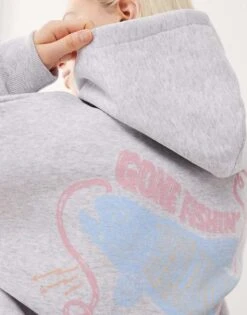 Reclaimed Vintage Unisex Cropped Boxy Hoodie With Fisherman Print In Grey Marl For Unisex -Fit Outfits Store 208170664 4