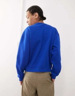 Reclaimed Vintage Unisex Cropped Boxy Sweatshirt With Fisherman Print In Blue For Unisex -Fit Outfits Store 208170665 3