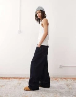 Reclaimed Vintage Baggy Wide Leg Jean In Rinse Wash With Contrast Stitch For Men Indigo -Fit Outfits Store 208170700 3