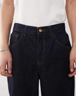 Reclaimed Vintage Baggy Wide Leg Jean In Rinse Wash With Contrast Stitch For Men Indigo -Fit Outfits Store 208170700 5