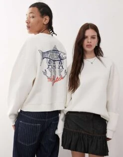 Reclaimed Vintage Unisex Boxy Sweatshirt With Fisherman Back Graphic In Ecru For Unisex -Fit Outfits Store 208186321 1 ecru 1