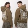 Reclaimed Vintage Unisex Boxy Hoodie With Back Graphic In Khaki For Unisex -Fit Outfits Store 208186345 1 khaki