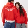 Reclaimed Vintage Unisex Boxy Logo Hoodie In Red For Unisex