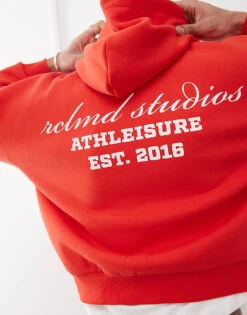 Reclaimed Vintage Unisex Boxy Logo Hoodie In Red For Unisex -Fit Outfits Store 208186359 3