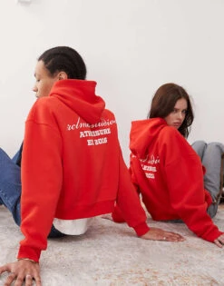 Reclaimed Vintage Unisex Boxy Logo Hoodie In Red For Unisex -Fit Outfits Store 208186359 4