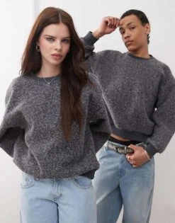 Reclaimed Vintage Unisex Textured Sweatshirt In Charcoal For Unisex -Fit Outfits Store 208200661 1 charcoal 1