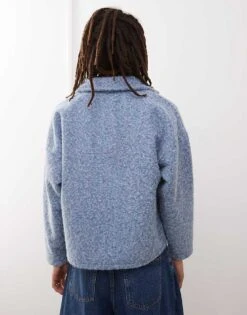 Reclaimed Vintage Textured Boxy Oversized Polo Jumper In Baby Blue For Men Navy -Fit Outfits Store 208200662 4
