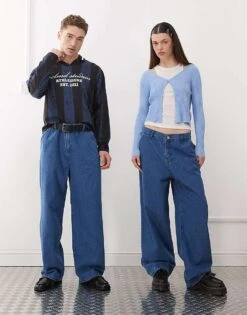 Reclaimed Vintage Unisex Relaxed Wide Leg Jeans In Blue For Unisex