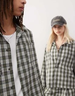 Reclaimed Vintage Unisex Boxy Shirt Co-ord With Embroidery In Green Check For Unisex -Fit Outfits Store 208244300 3