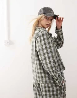 Reclaimed Vintage Unisex Boxy Shirt Co-ord With Embroidery In Green Check For Unisex -Fit Outfits Store 208244300 4