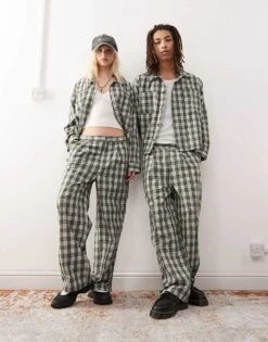 Reclaimed Vintage Unisex Wide Leg Trouser Co-ord In Green Check For Unisex -Fit Outfits Store 208244478 1 greencheck 1