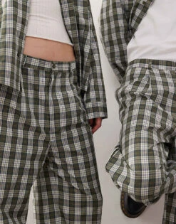 Reclaimed Vintage Unisex Wide Leg Trouser Co-ord In Green Check For Unisex -Fit Outfits Store 208244478 4