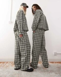 Reclaimed Vintage Unisex Wide Leg Trouser Co-ord In Green Check For Unisex -Fit Outfits Store 208244478 5