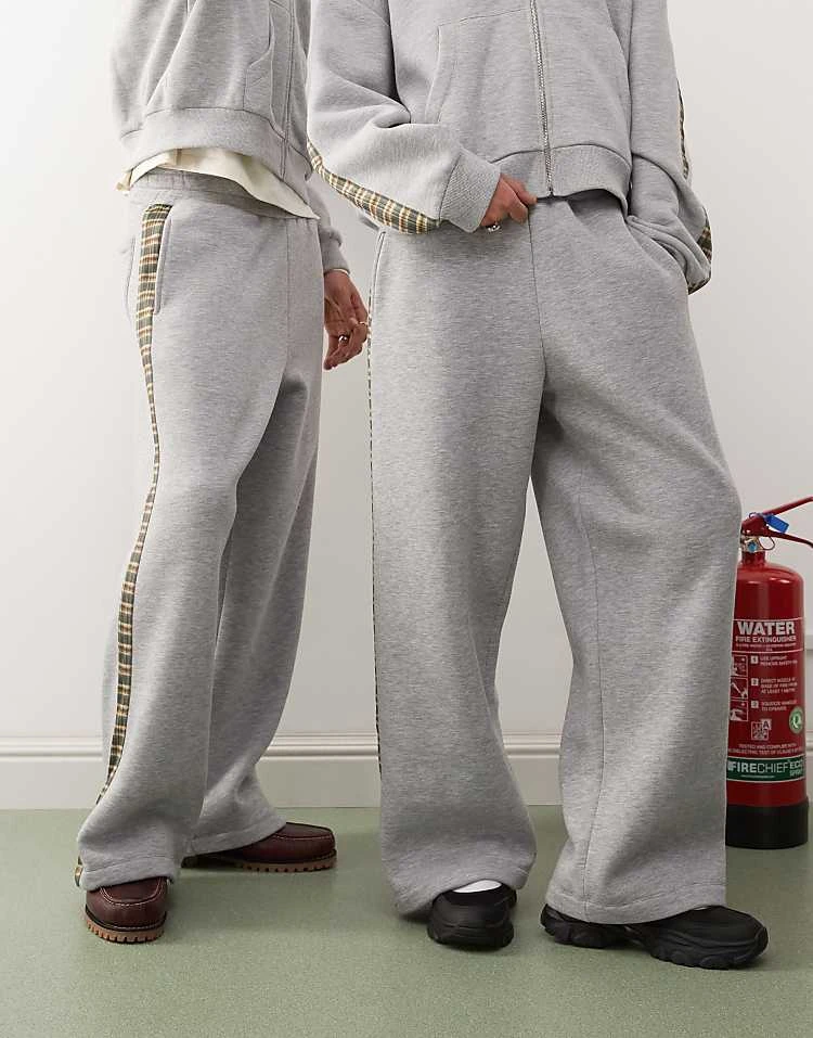 Reclaimed Vintage Unisex Check Side Stripe Wide Leg Jogger In Grey Marl For Unisex 4 Reclaimed Vintage Unisex Check Side Stripe Wide Leg Jogger In Grey Marl For Unisex - Image 2