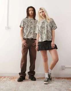 Reclaimed Vintage Unisex Boxy Tee In Camo Print For Unisex
