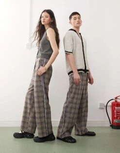 Reclaimed Vintage Unisex Wide Leg Trouser In Brown Check For Unisex -Fit Outfits Store 208295588 1 brown 1