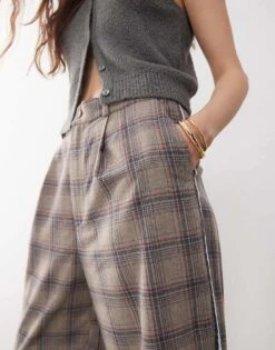 Reclaimed Vintage Unisex Wide Leg Trouser In Brown Check For Unisex -Fit Outfits Store 208295588 3