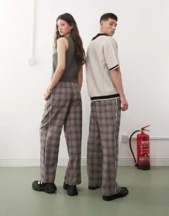 Reclaimed Vintage Unisex Wide Leg Trouser In Brown Check For Unisex -Fit Outfits Store 208295588 4