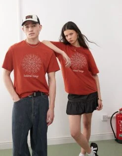 Reclaimed Vintage Unisex Oversized Embroidered Graphic T Shirt In Red For Unisex