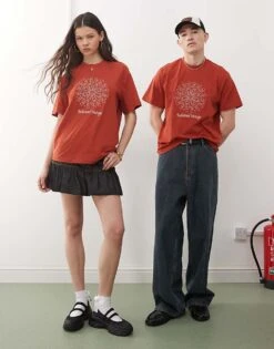 Reclaimed Vintage Unisex Oversized Embroidered Graphic T Shirt In Red For Unisex -Fit Outfits Store 208304401 3