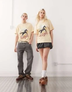 Reclaimed Vintage Unisex Oversized T-shirt With Western Horse Graphic In Buttermilk For Unisex Sand -Fit Outfits Store 208304422 3