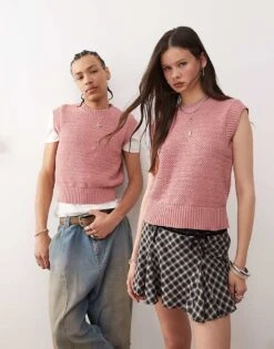 Reclaimed Vintage Unisex Knitted Boxy Tank Top In Pink For Unisex
