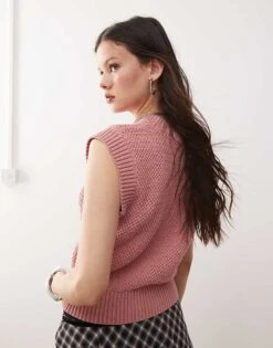 Reclaimed Vintage Unisex Knitted Boxy Tank Top In Pink For Unisex -Fit Outfits Store 208331129 4